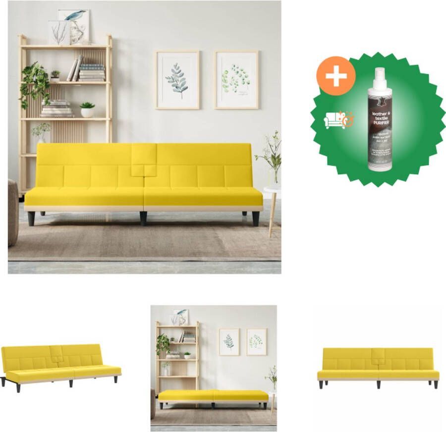 VidaXL Slaapbank Lichtgeel 220 x 89 x 70 cm Verstelbare rugleuning Inklapbare theetafel USB-aansluiting Met 2 kussens Bank Inclusief Reiniger - Foto 2