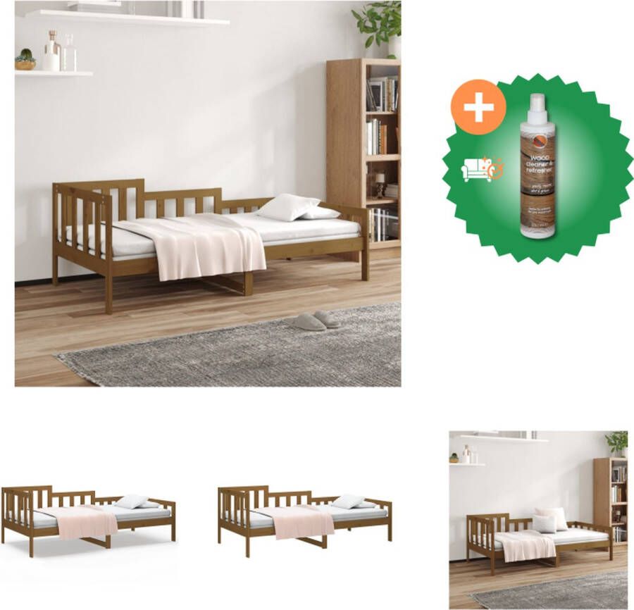 VidaXL Slaapbank Logeerbed Honingbruin 203.5 x 96 x 68.5 cm Massief grenenhout 3-zijdig bedhek Gelat ontwerp Extra opbergruimte Bed Inclusief Houtreiniger en verfrisser