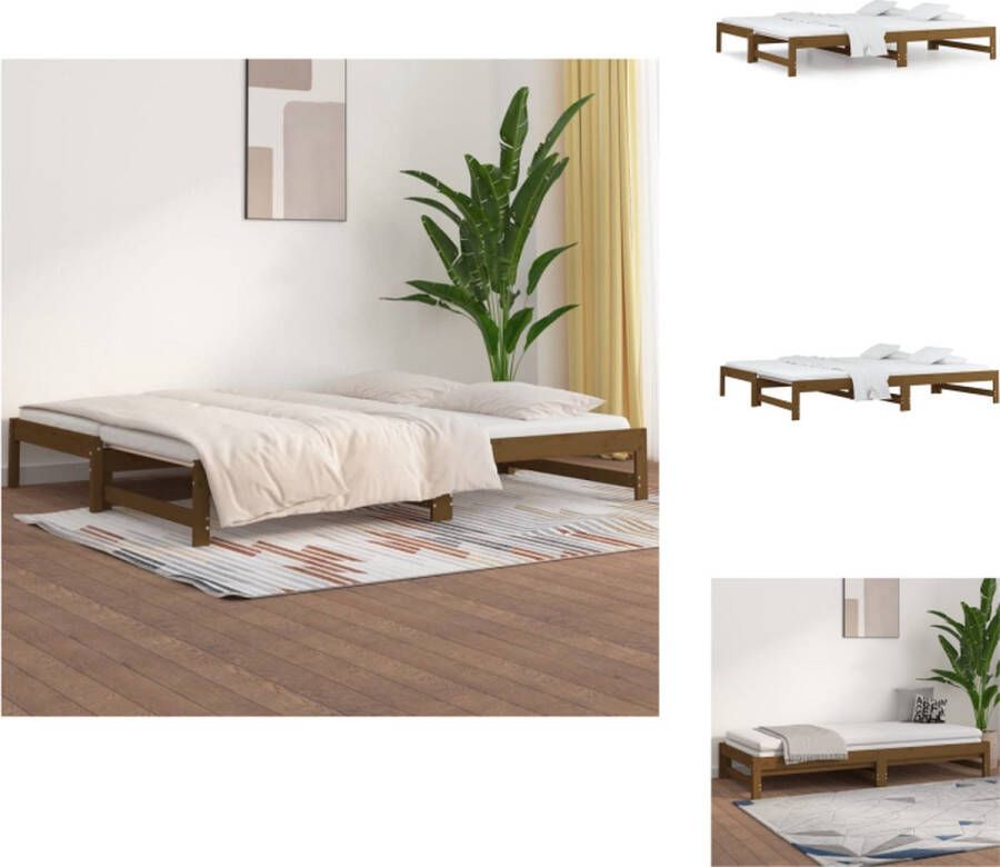 VidaXL Slaapbank Logeerbed Massief grenenhout Gelat ontwerp Eenvoudig gebruik Uitschuifbaar Honingbruin 205.5 x 182 x 30 cm Bed