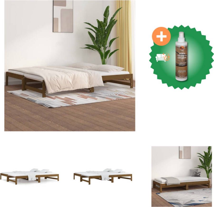 VidaXL Slaapbank Grenenhout Uitschuifbaar Honingbruin 205.5 x 182 cm Geschikt voor 90 x 200 cm matrassen Massief grenenhout Comfortabele ondersteuning Bed Inclusief Houtreiniger en verfrisser - Foto 3