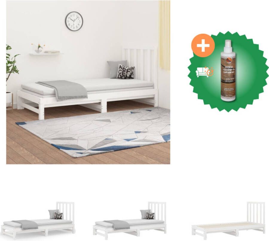 VidaXL Slaapbank Grenenhout Uitschuifbaar Wit 195.5 x 182 x 30 cm (LxBxH) Geschikt voor 90x190 cm matras Massief grenenhout Comfortabele ondersteuning Eenvoudig gebruik Bed Inclusief Houtreiniger en verfrisser - Foto 4