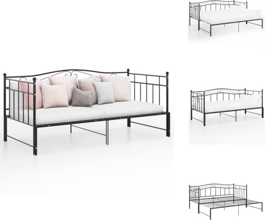 VidaXL Slaapbank Luxe Zwart 206.5 x 185 x 89.5 cm Met zijplank Stevige metalen constructie Matrassen niet inbegrepen Bed