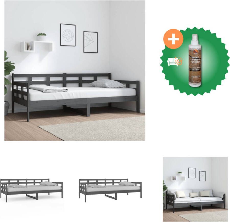 VidaXL Houten Slaapbank Grijs Massief Grenenhout 204 x 98 x 70 cm Logeerbed Bank 90 x 200 cm Matras Bed Inclusief Houtreiniger en verfrisser