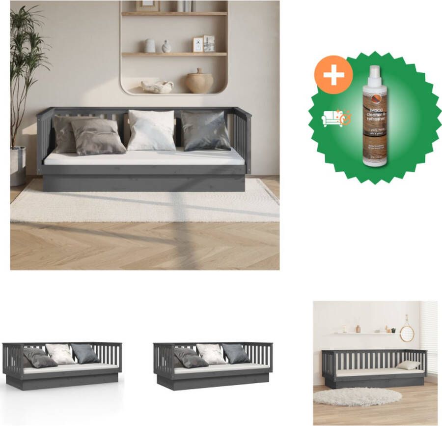 VidaXL Slaapbank Massief Grenenhout 3-zijdig Bedhek Gelat Ontwerp Grijs 203.5 x 85.5 x 66 cm (L x B x H) Geschikte matras- 80 x 200 cm (B x L) Bed Inclusief Houtreiniger en verfrisser