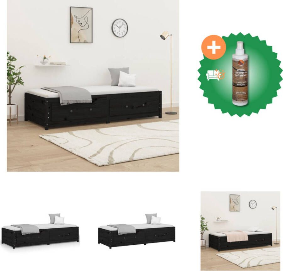 VidaXL Slaapbank Massief Grenen Zwarte 3FT Single Opbergfunctie Bed Inclusief Houtreiniger en verfrisser