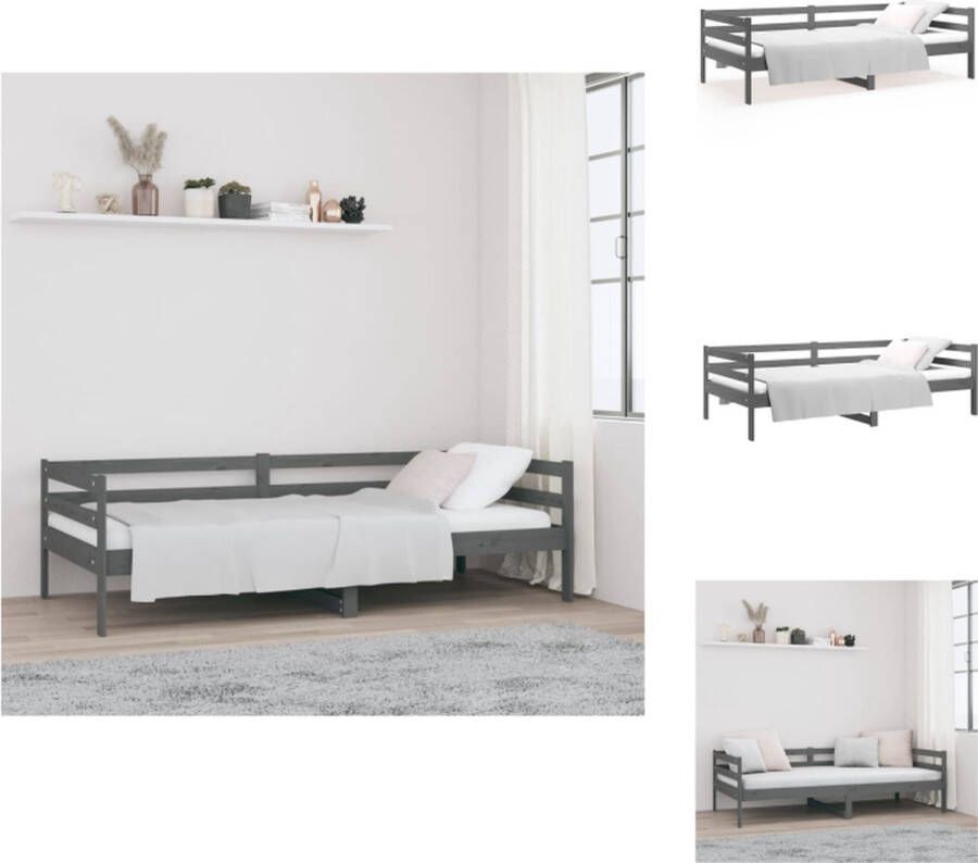 vidaXL Slaapbank Massief Grenenhout 193.5 x 96 x 56.5 cm 3-zijdig bedhek Gelat ontwerp Grijs Bed