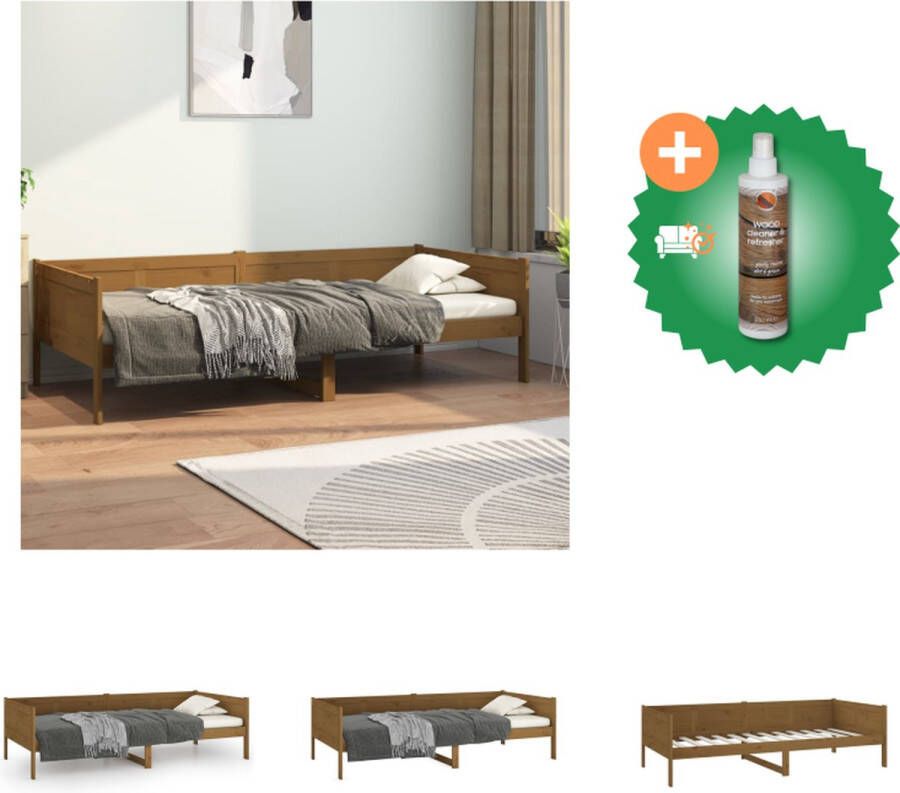 VidaXL Rustiek Massief Grenenhouten Bedframe 193.5 x 96 x 69.5 cm Honingbruin 90 x 190 cm Stevige lattenbodem Bed Inclusief Houtreiniger en verfrisser - Foto 2