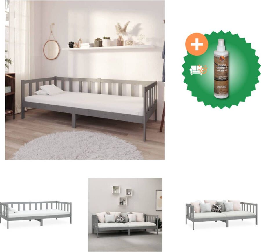 VidaXL Slaapbank Massief Grenenhout 203 x 98 x 66 cm Grijs Bed Inclusief Houtreiniger en verfrisser