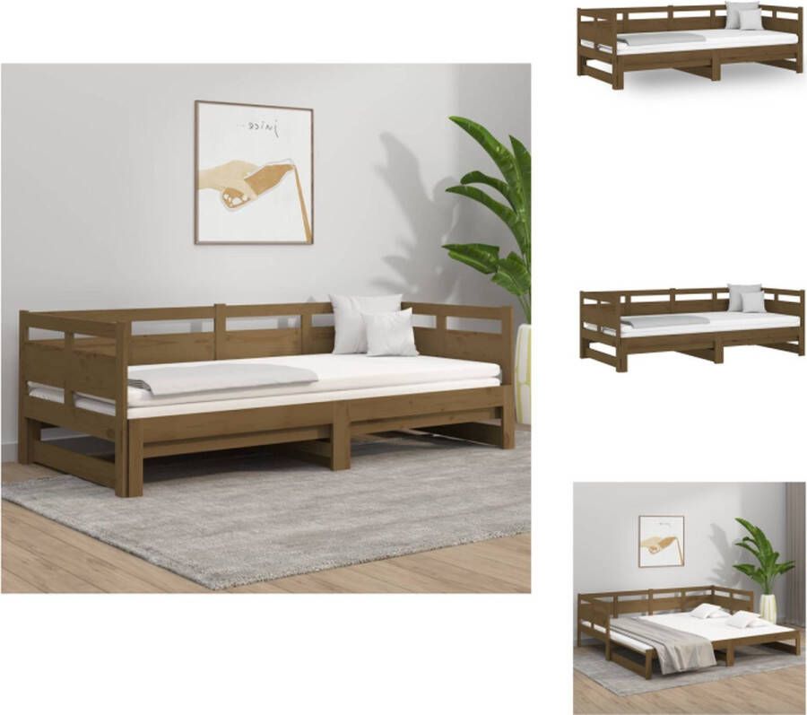 vidaXL Slaapbank Massief Grenenhout 203.5 x 160 x 66 cm Omkeerbaar Ontwerp Ruimtebesparend Honingbruin Bed