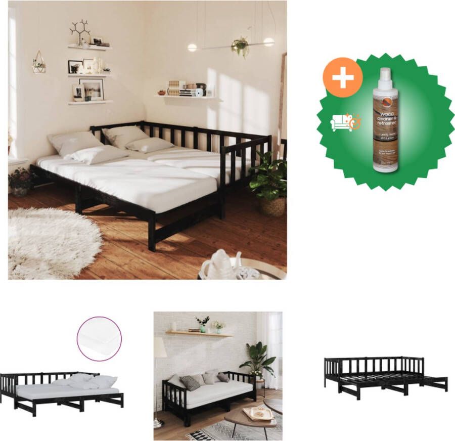 VidaXL Slaapbank uitschuifbaar massief grenenhout zwart 2x(90x200) cm Bed Inclusief Houtreiniger en verfrisser