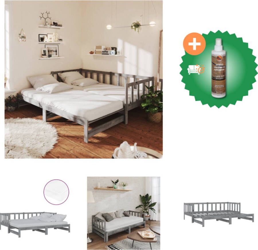 VidaXL Slaapbank Massief Grenenhout 203.5 x 183 x 66 cm Grijs Met 2 Matrassen Bed Inclusief Houtreiniger en verfrisser