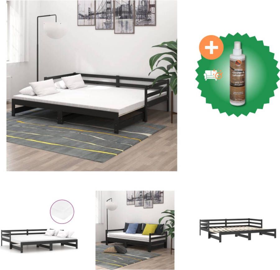 VidaXL Slaapbank uitschuifbaar massief grenenhout zwart 2x(90x200) cm Bed Inclusief Houtreiniger en verfrisser