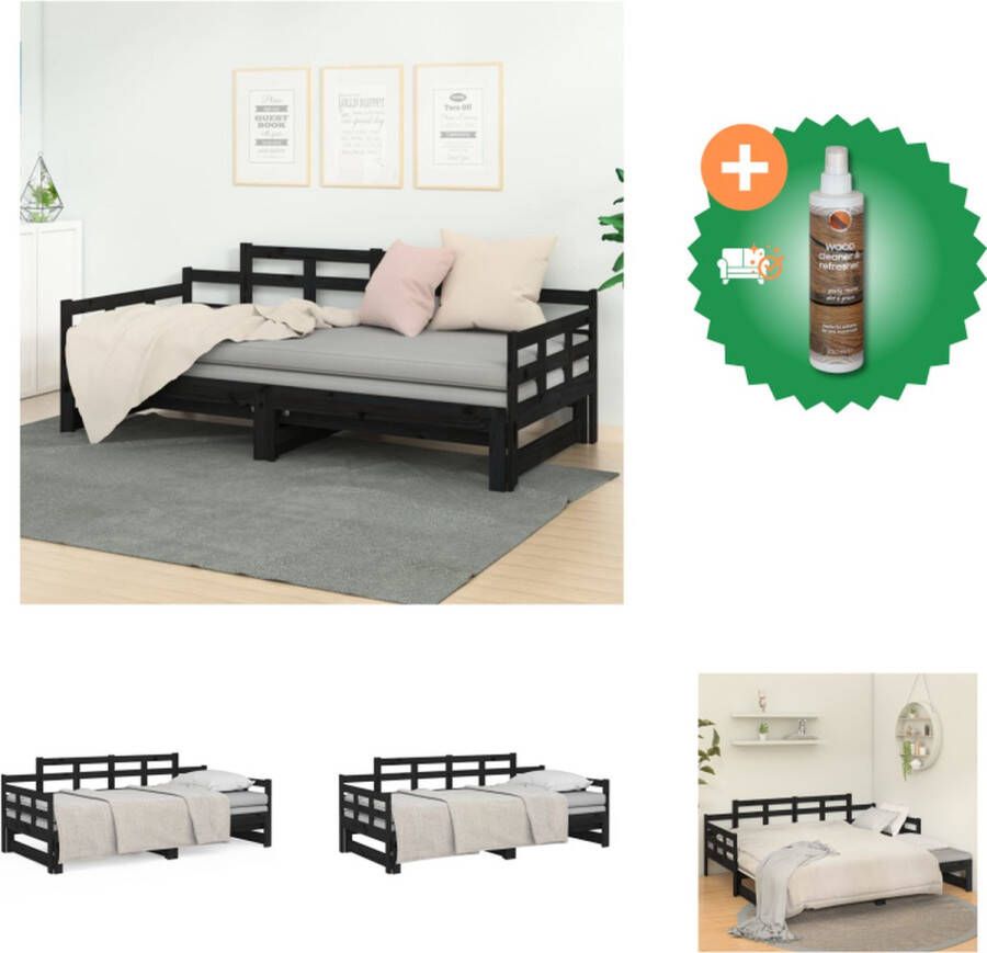 VidaXL Slaapbank Uitschuifbaar Massief Grenenhout Zwart 205.5x182x30cm (LxBxH) Inclusief Montagehandleiding Geschikt voor 90x200cm Matras Bed Inclusief Houtreiniger en verfrisser - Foto 2