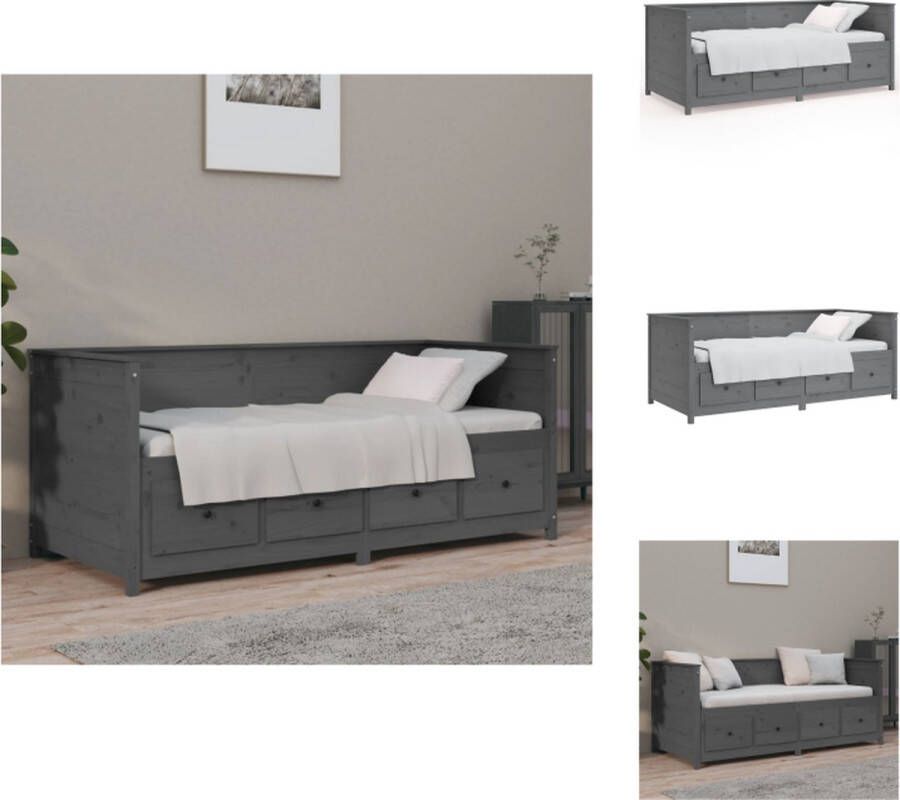 VidaXL Slaapbank Massief Grenenhout Grijs 197.5 x 82 x 80 cm Lades voor opbergruimte Bed