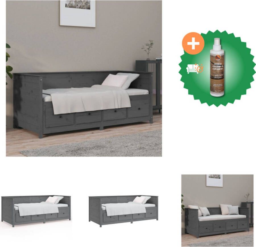 VidaXL Slaapbank Massief Grenenhout Grijs 197.5 x 82 x 80 cm Lades voor opbergruimte Bed Inclusief Houtreiniger en verfrisser
