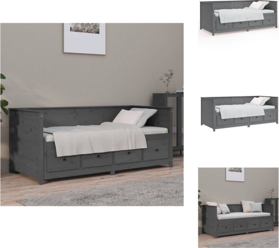 VidaXL Slaapbank Massief Grenenhout Grijs 197.5 x 97 x 80 cm Met Opbergruimte Bed