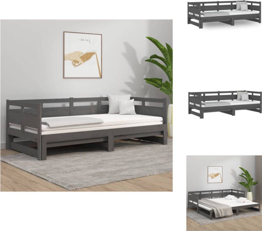 VidaXL Slaapbank Massief Grenenhout Grijs 203.5 x 160 x 66 cm Omkeerbaar ontwerp Bed