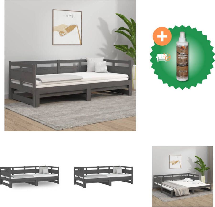 VidaXL Slaapbank grijs Massief grenenhout 204 x 160 x 57 cm Converteerbaar Ruimtebesparend Bed Inclusief Houtreiniger en verfrisser