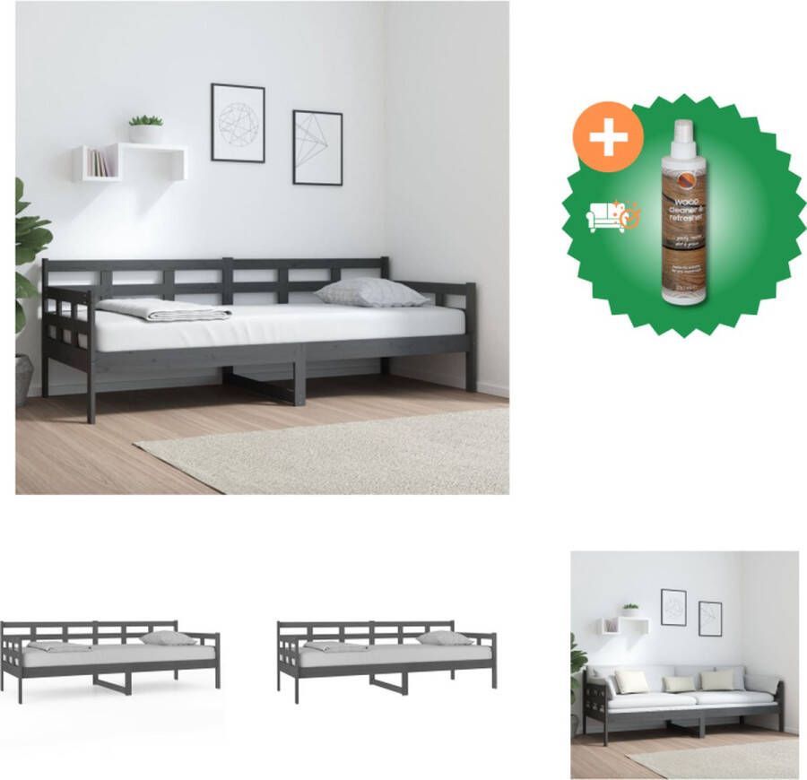 VidaXL Slaapbank Massief Grenenhout Grijs 203.5 x 86 x 69.5 cm Bedframe zonder matras Bed Inclusief Houtreiniger en verfrisser