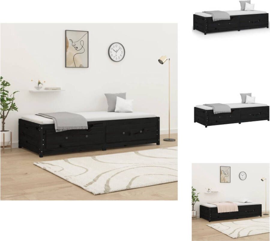 VidaXL Slaapbank Massief Grenenhout Houten Bedframe 75 x 190 cm Zwart Bed