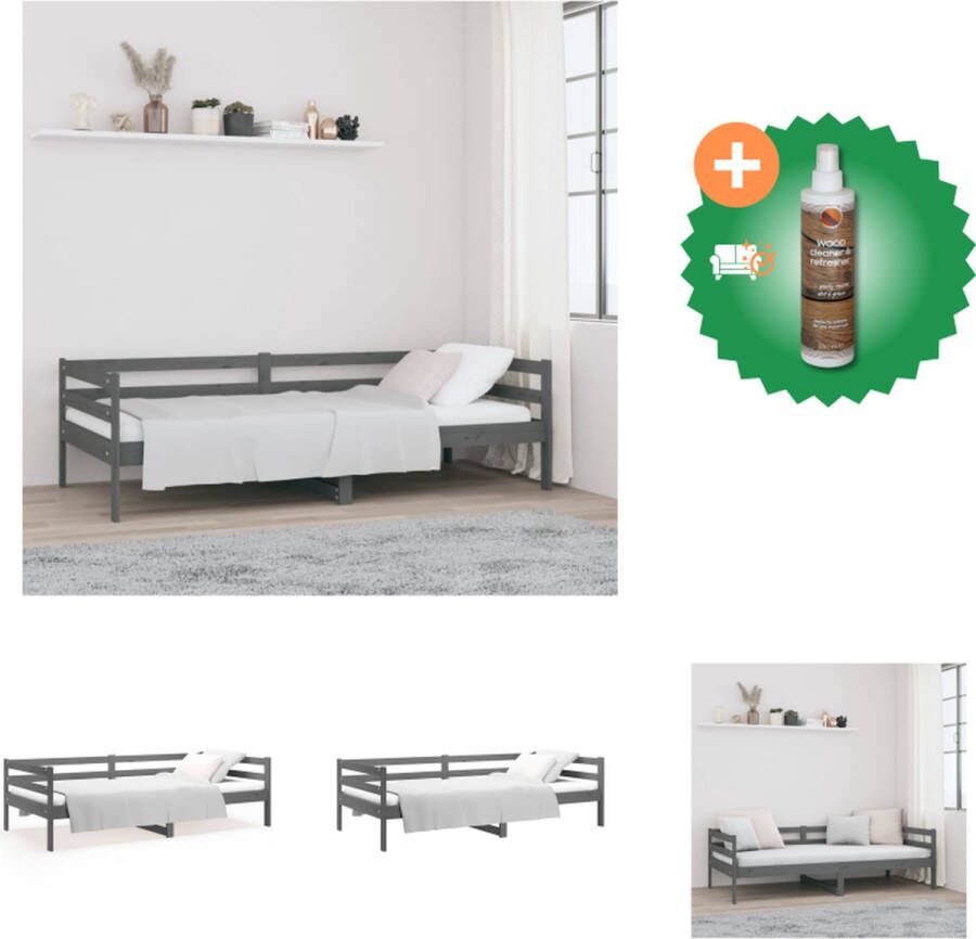 VidaXL Slaapbank Massief Grenenhout Logeerbed met 3-zijdig Bedhek Gelat Ontwerp Grijs 203.5 x 85.5 x 56.5 cm Geschikte Matras 80 x 200 cm Bed Inclusief Houtreiniger en verfrisser