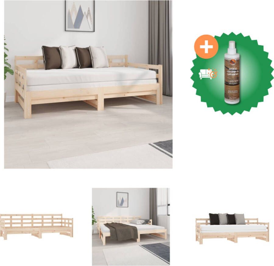 VidaXL Logeerbed Grenenhout Slaapbank 195.5 x 182 x 30 cm Uitschuifbaar Massief grenenhout Onbehandeld Geschikt voor 90 x 190 cm matras (exclusief) Met montagehandleiding Bed Inclusief Houtreiniger en verfrisser