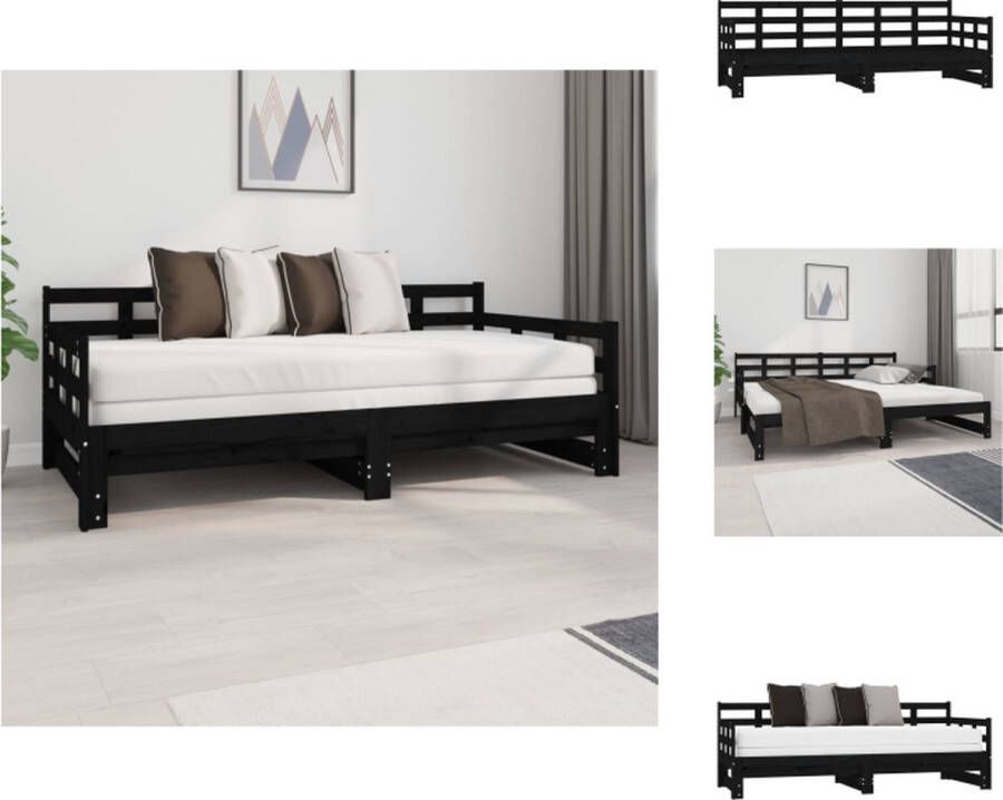 VidaXL Slaapbank Massief Grenenhout Omkeerbaar ontwerp Ruimtebesparende functie Zwart 193.5 x 185 x 69.5 cm 90 x 190 cm matras Bed