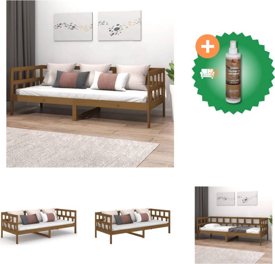 VidaXL Slaapbank Massief grenenhout Rustieke charme Stevige lattenbodem Honingbruin 203.5 x 96 x 68.5 cm Bed Inclusief Houtreiniger en verfrisser - Foto 3