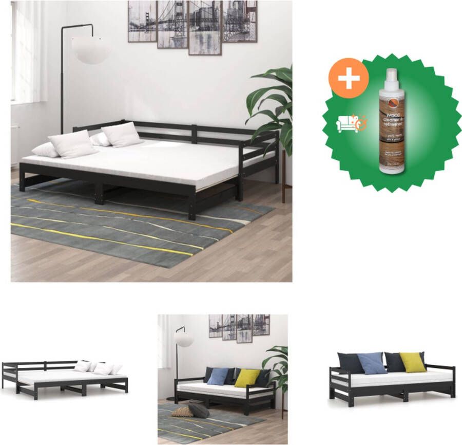 VidaXL Slaapbank uitschuifbaar massief grenenhout zwart 2x(90x200) cm Bed Inclusief Houtreiniger en verfrisser