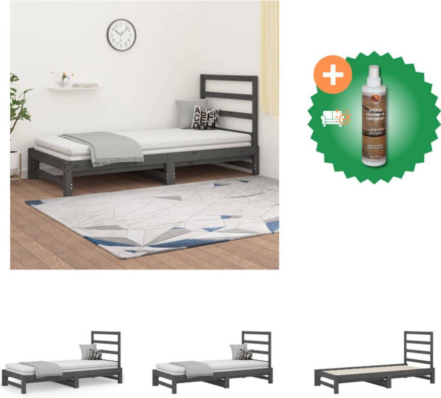 VidaXL Slaapbank Logeerbed Massief Grenenhout Uitschuifbaar Grijs 205.5 x 182 x 30 cm Comfortabele ondersteuning Bed Inclusief Houtreiniger en verfrisser - Foto 3
