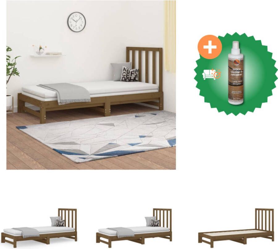 VidaXL Slaapbank Grenenhout Uitschuifbaar Honingbruin 205.5 x 182 cm Geschikt voor 90 x 200 cm matrassen Massief grenenhout Comfortabele ondersteuning Bed Inclusief Houtreiniger en verfrisser - Foto 5