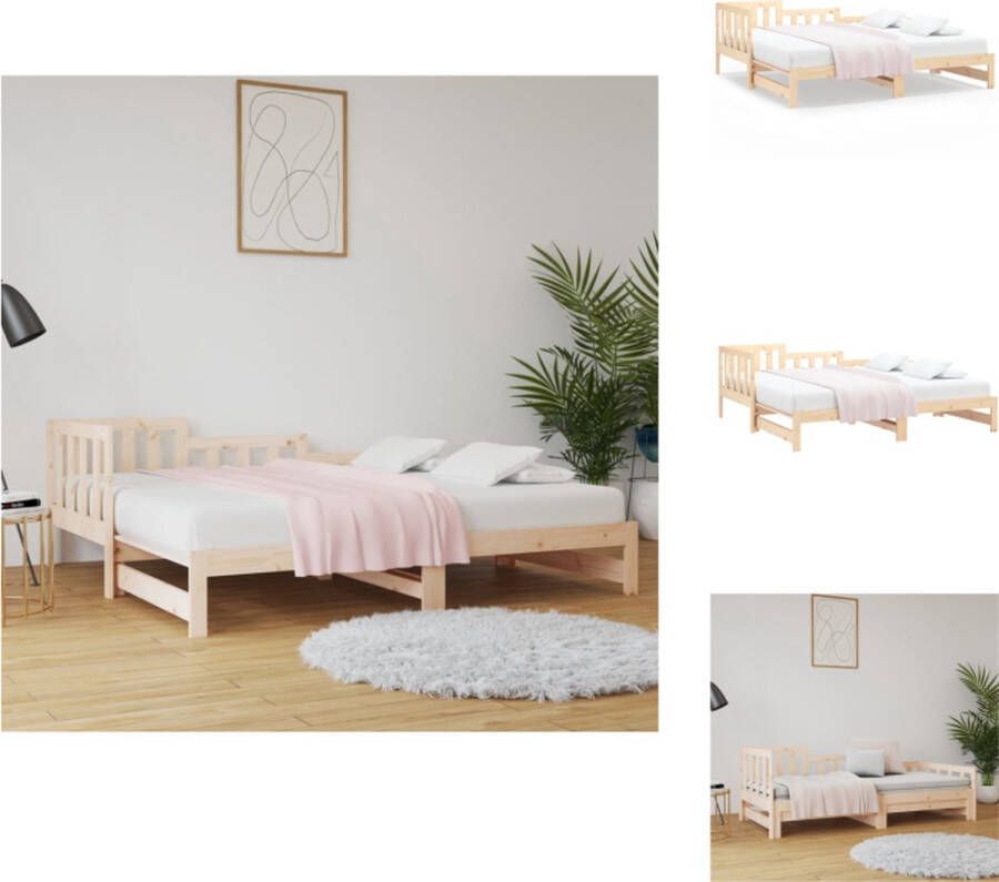 VidaXL Slaapbank Massief grenenhout Uitschuifbaar bed Eenvoudig in gebruik Geen matras inbegrepen 203.5 x 181 x 68.5 cm Bed