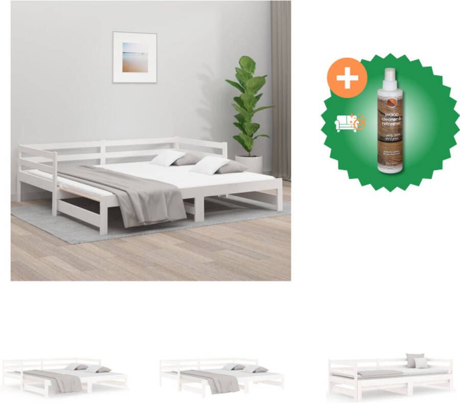 VidaXL Slaapbank Grenenhout Uitschuifbaar Wit 195.5 x 182 x 30 cm (LxBxH) Geschikt voor 90x190 cm matras Massief grenenhout Comfortabele ondersteuning Eenvoudig gebruik Bed Inclusief Houtreiniger en verfrisser - Foto 7