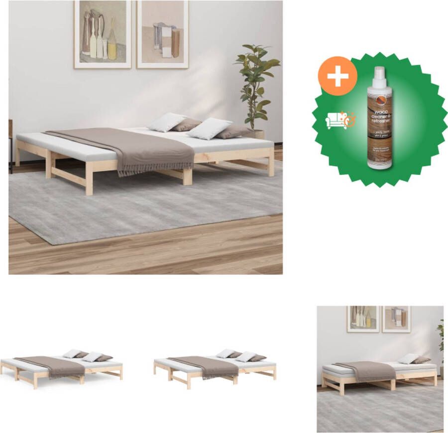 VidaXL Slaapbank Massief Grenenhout Uitschuifbaar Gelat Ontwerp Eenvoudig gebruik 205.5x158x30cm Bed Inclusief Houtreiniger en verfrisser