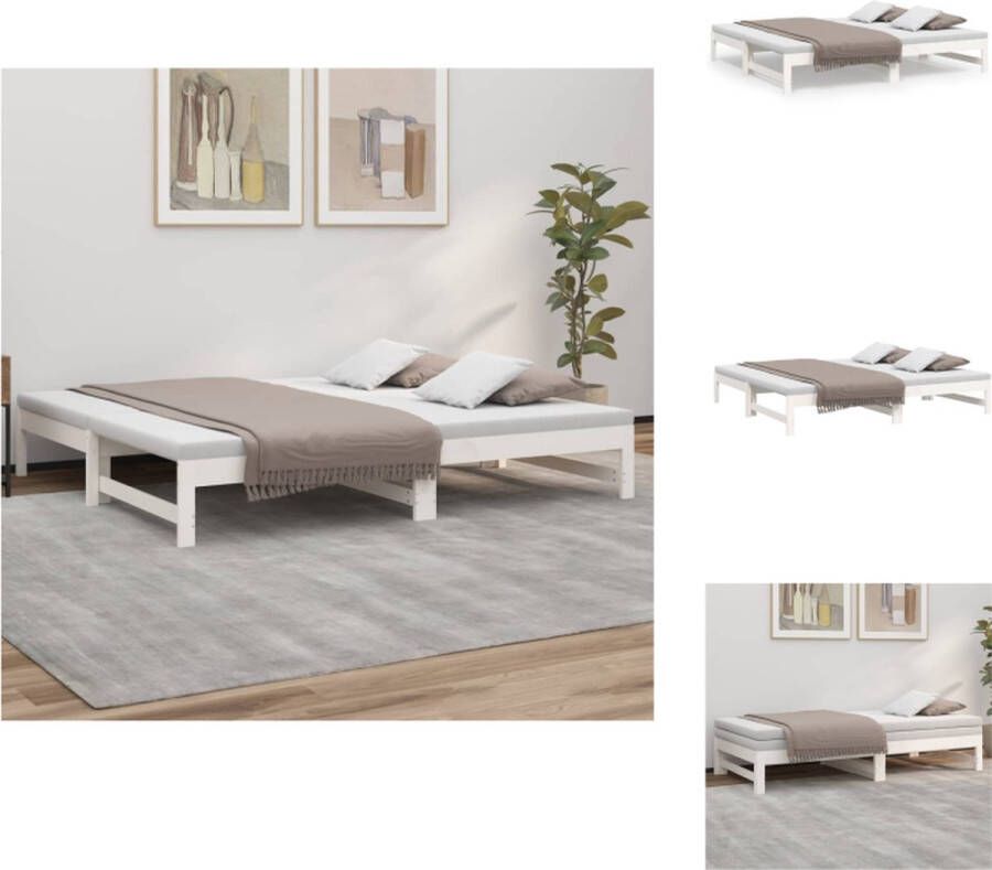 VidaXL Slaapbank Massief Grenenhout Uitschuifbaar Gelat Ontwerp Eenvoudig Gebruik Wit 195.5 x 148 x 30 cm Geen Matras Inbegrepen Bed - Foto 2