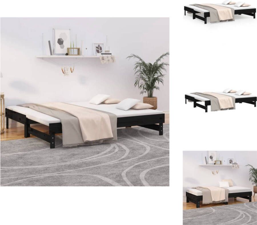 VidaXL Slaapbank Slaapbanken Bedbank Bed Bank Slaap Bank Slaapbank uitschuifbaar massief grenenhout zwart 2x(90x190) cm