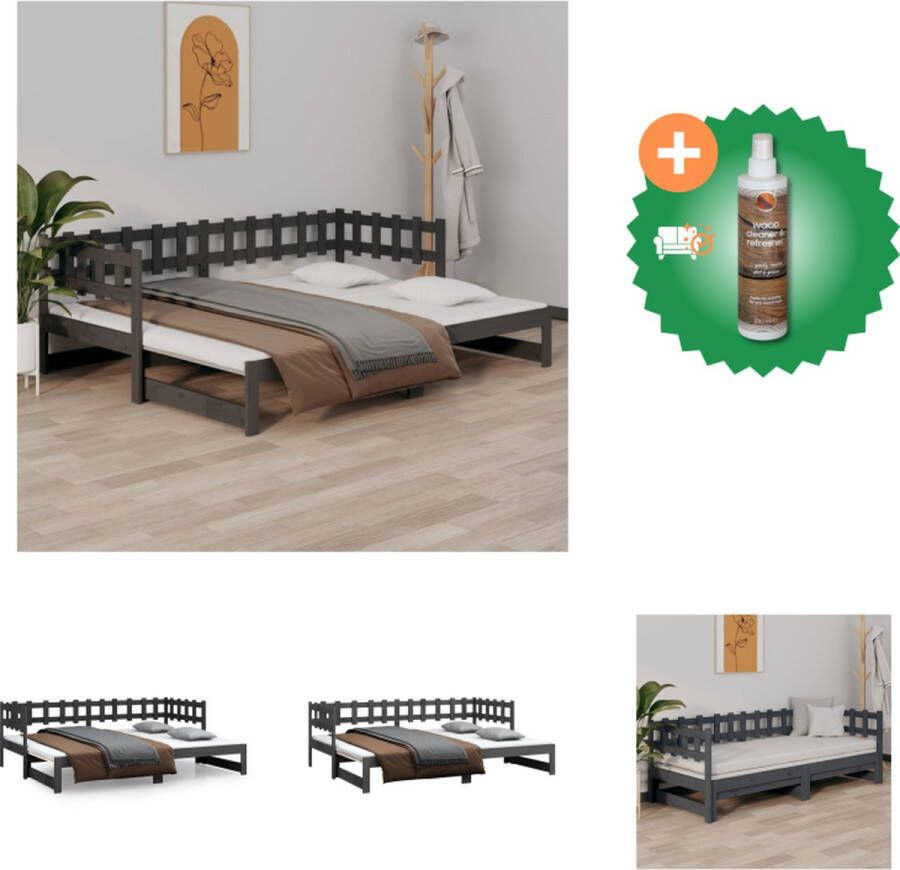 VidaXL Slaapbank Massief Grenenhout Uitschuifbaar Grijs 203.5 x 160 x 68.5 cm Geschikte matras 80 x 200 cm 2 stuks matrassen vereist Bed Inclusief Houtreiniger en verfrisser