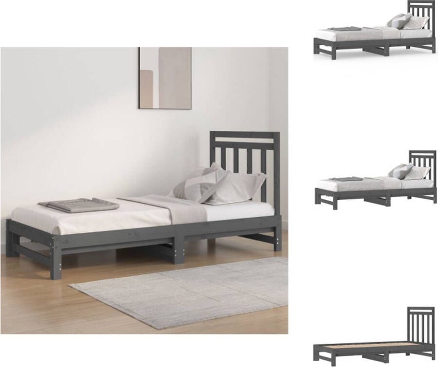 VidaXL Slaapbank Massief Grenenhout Uitschuifbaar Grijs 205.5 x 182 x 30 cm Bed - Foto 1