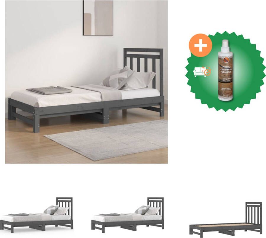 VidaXL Slaapbank Logeerbed Massief Grenenhout Uitschuifbaar Grijs 205.5 x 182 x 30 cm Comfortabele ondersteuning Bed Inclusief Houtreiniger en verfrisser - Foto 4