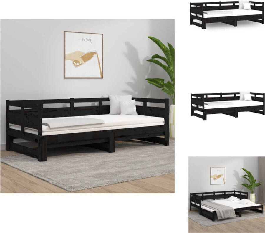 VidaXL Slaapbank Slaapbanken Uitschuifbare Slaapbank Bedbank Slaapbank uitschuifbaar massief grenenhout zwart 2x(90x190) cm