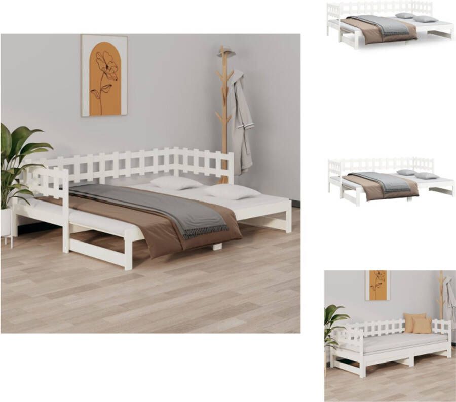 VidaXL Slaapbank Massief grenenhout Uitschuifbaar Wit 203.5 x 160 x 68.5 cm Geschikt voor 80 x 200 cm matras Twee matrassen vereist Bed