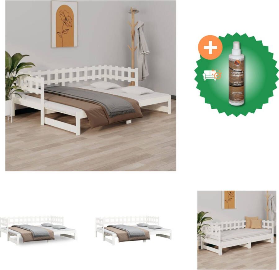 VidaXL Slaapbank Massief grenenhout Uitschuifbaar Wit 203.5 x 160 x 68.5 cm Geschikt voor 80 x 200 cm matras Twee matrassen vereist Bed Inclusief Houtreiniger en verfrisser - Foto 2