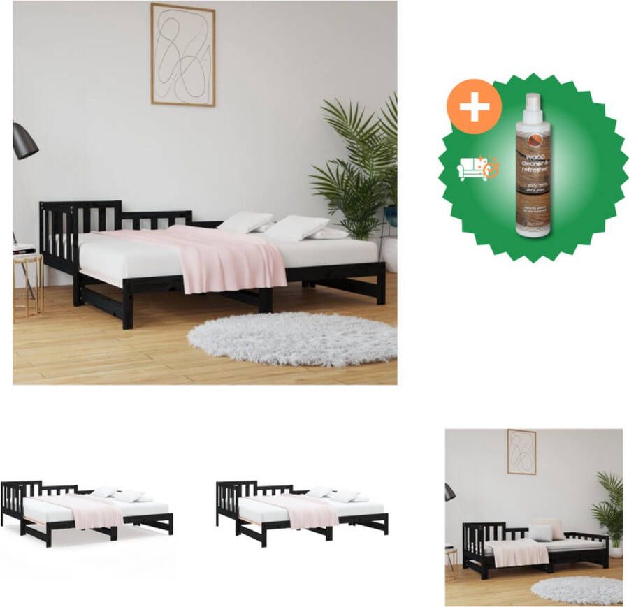 VidaXL Slaapbank Uitschuifbaar Massief Grenenhout Zwart 205.5x182x30cm (LxBxH) Inclusief Montagehandleiding Geschikt voor 90x200cm Matras Bed Inclusief Houtreiniger en verfrisser - Foto 4