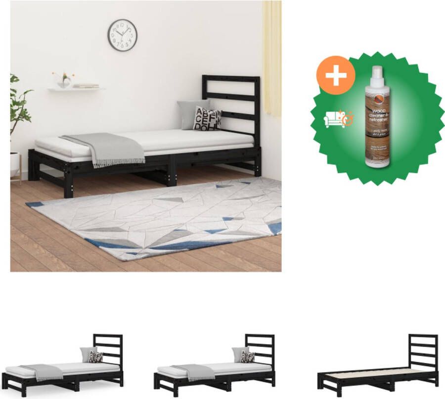 VidaXL Slaapbank Uitschuifbaar Massief Grenenhout Zwart 205.5x182x30cm (LxBxH) Inclusief Montagehandleiding Geschikt voor 90x200cm Matras Bed Inclusief Houtreiniger en verfrisser - Foto 6