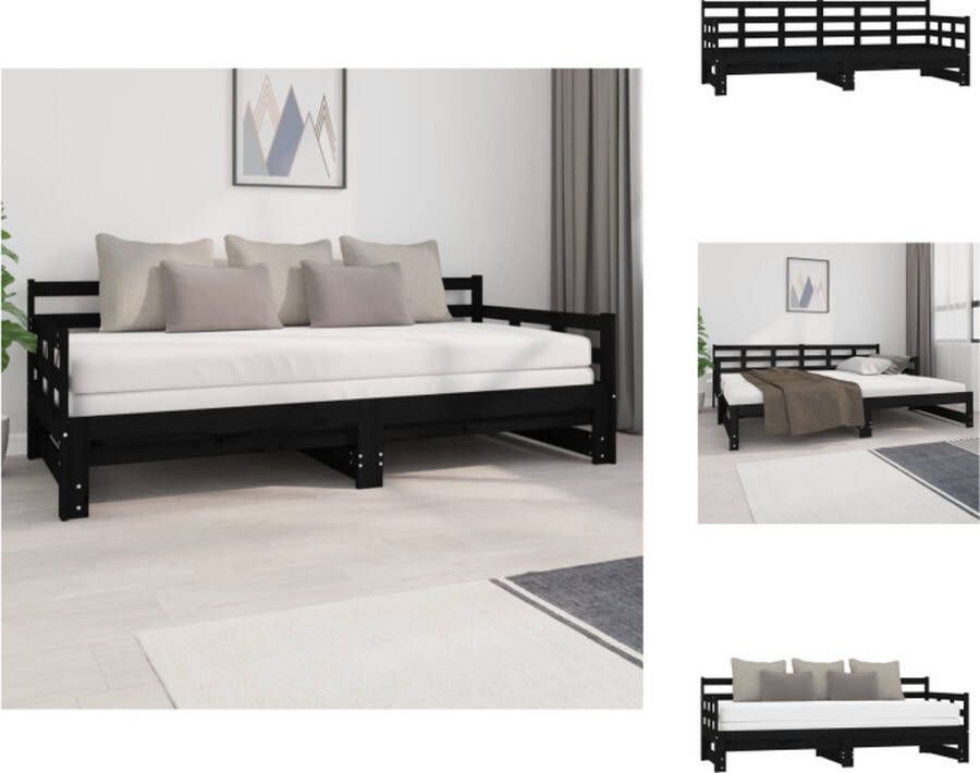 vidaXL Slaapbank Massief Grenenhout Zwart 203.5 x 185 x 69.5 cm Met Omkeerbaar Ontwerp Ruimtebesparende Functie Bed