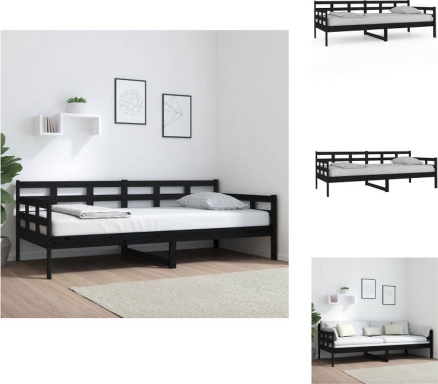 vidaXL Slaapbank Massief grenenhout Zwart 203.5 x 96 x 69.5 cm Geschikt voor 90 x 200 cm matras Bed