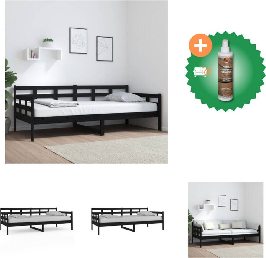 VidaXL Slaapbank Massief Grenenhout Rustieke Charme Stevige Lattenbodem Zwart 203.5 x 96 x 69.5 cm (L x B x H) Bed Inclusief Houtreiniger en verfrisser