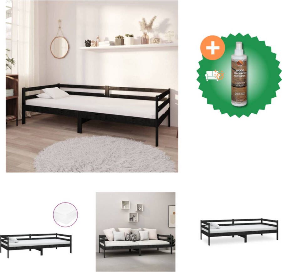 VidaXL Slaapbank massief grenenhout zwart 204 x 98 x 57 cm met extra zacht matras Bed Inclusief Houtreiniger en verfrisser