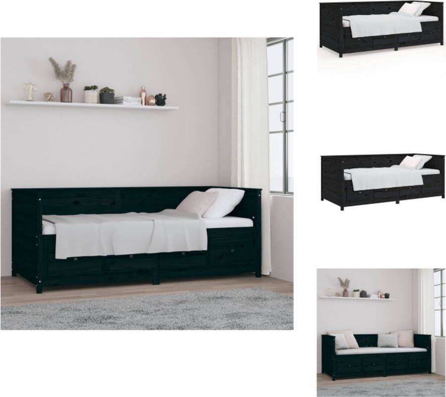 VidaXL Slaapbank Massief Grenenhout Zwart 207.5 x 97 x 80 cm Opbergruimte Bed