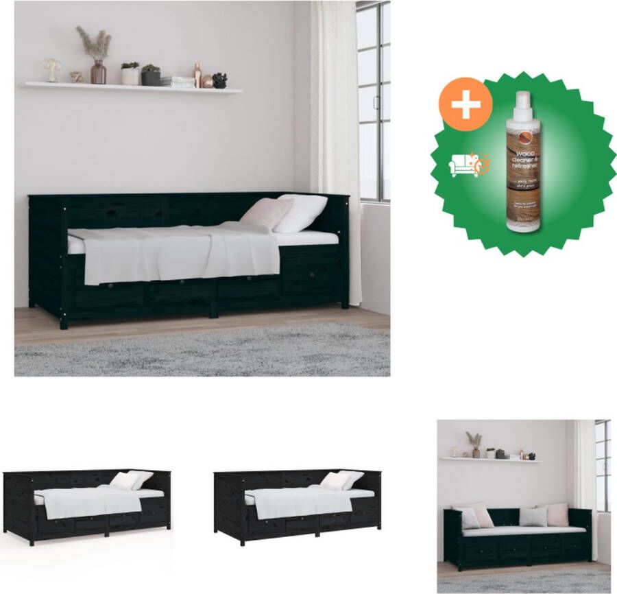 VidaXL Slaapbank Massief Grenenhout Zwart 207.5 x 97 x 80 cm Opbergruimte Bed Inclusief Houtreiniger en verfrisser